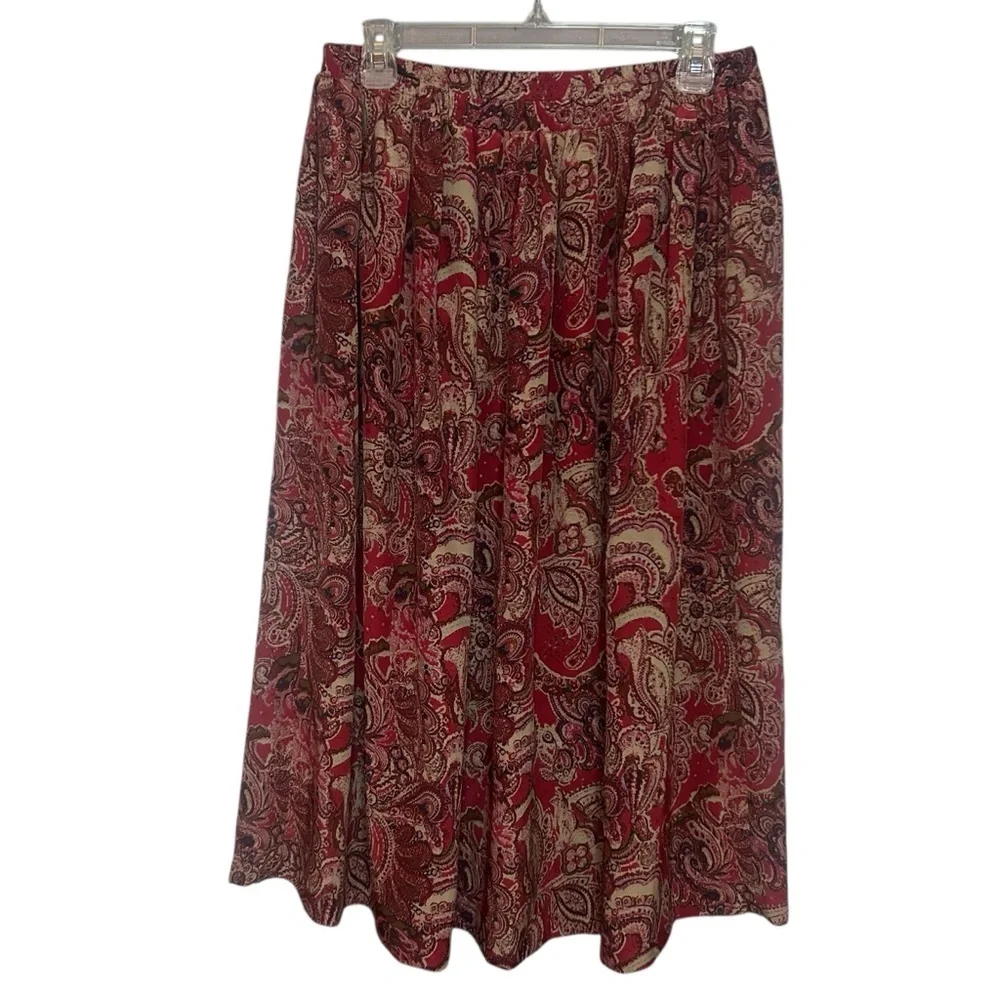 Leslie Fay Red Paisley Midi Skirt vintage polyester size 16 - Picture 5 of 9